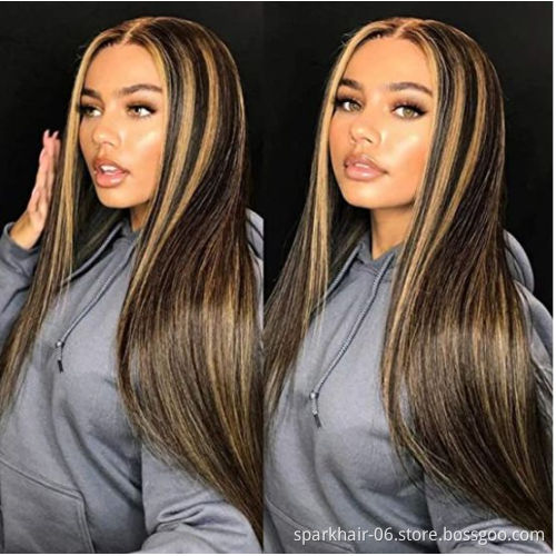 Highlight Wig Vendor Wholesale 1b Honey Blonde Ombre Hair Wig With Dark Roots Mink Peruvian Virgin Human Hair HD Lace Front Wig